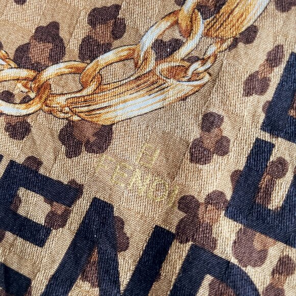 🐆 Vintage Fendi Leopard Print Chain Border Scarf - Picture 3 of 10